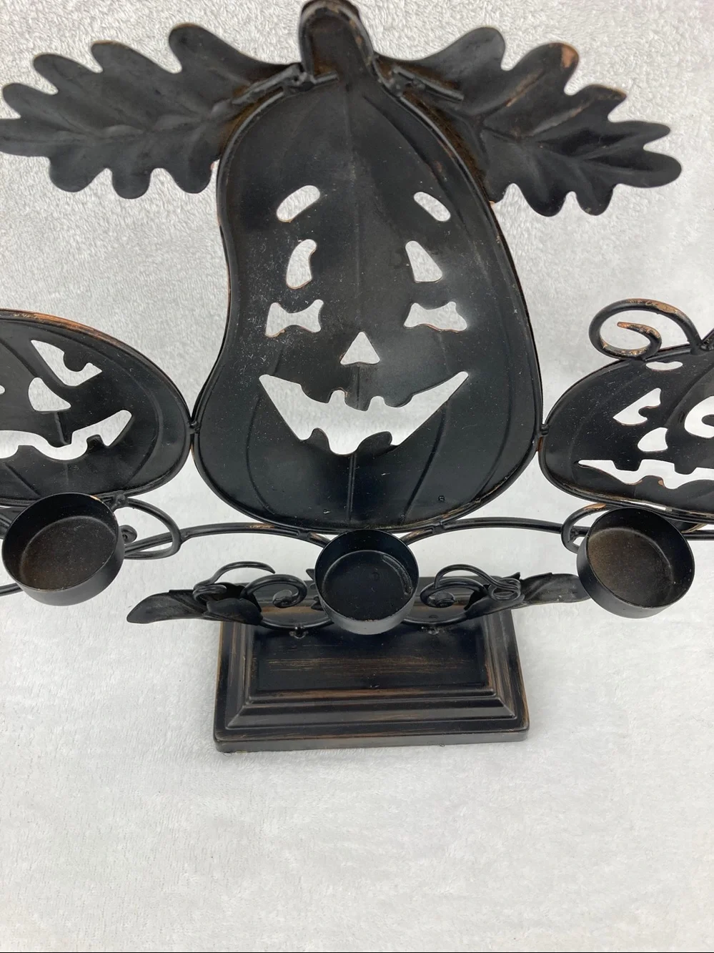 Decorative Rustic Halloween Metal Jack-O-Lantern Tea Light Holder 22”